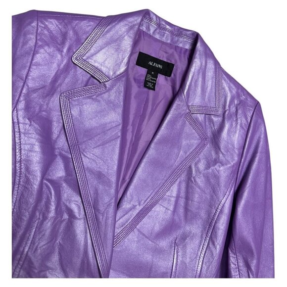 ALFANI GENUINE LEATHER Luxury Designer Purple Casual Jacket Coat Womens Medium - Picture 2 of 5
